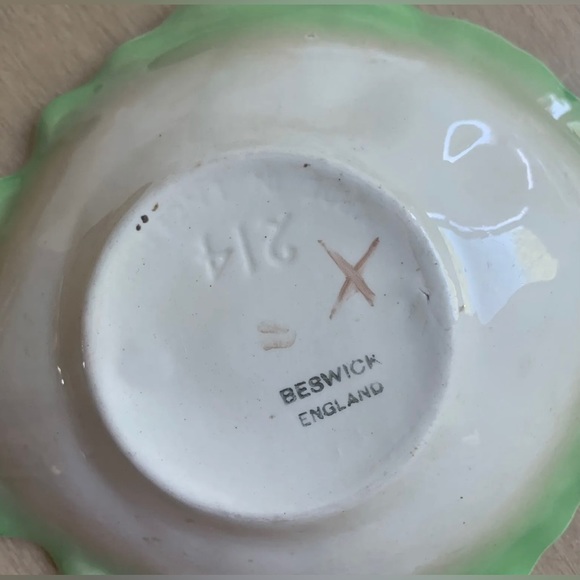 Green cabbageware leaf tomato decor 1930s Beswick Carlton England Serving bowl - Picture 14 of 16